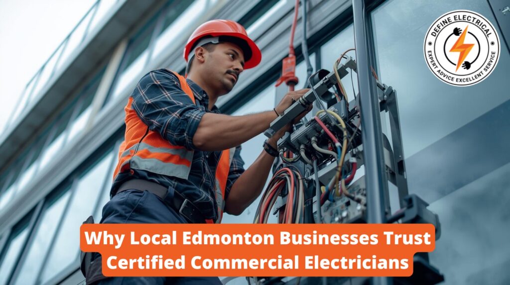Certified commercial electrician performing electrical work in Edmonton business