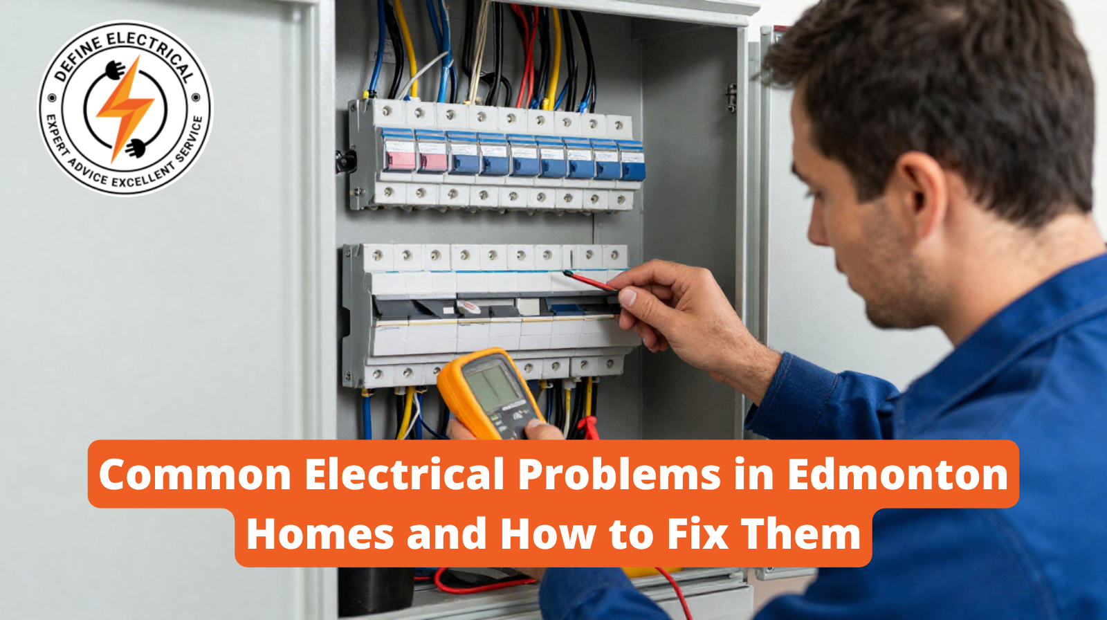 Licensed residential electrician performing electrical repair in an Edmonton home